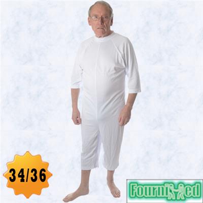GRENOUILLERE COMBINUIT MANCHES ET JAMBES COURTES POLYESTER BLANC TAILLE 34/36 POUR PERSONNE AGEE INCONTINENTE